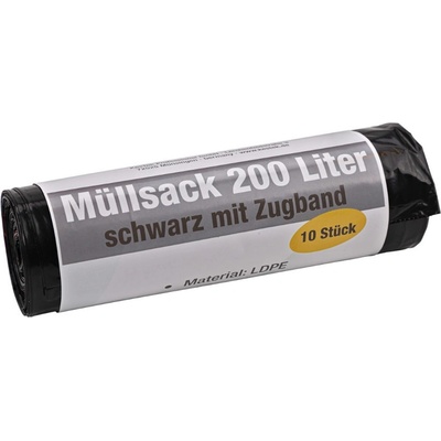 KesTek Pytle na odpadky se stahovací šňůrkou 200 l 50µm 10 ks černé