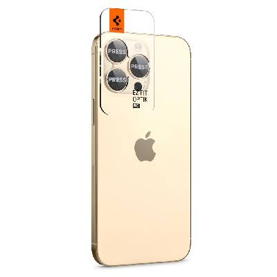 2 комплекта предпазни стъклени лещи за камерата на iPhone 14 Pro, iPhone 14 Pro Max - Spigen Optik Pro tR Ez Fit Lens Protector (златист) (AGL05598)