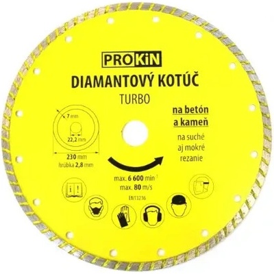 Kotúč diamantový, priemer 230x22,23mm, TURBO PROKIN