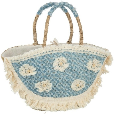 Plážová taška z mořské trávy s květy a třásněmi Beach Bag 59*16*30 cm J-Line by Jolipa