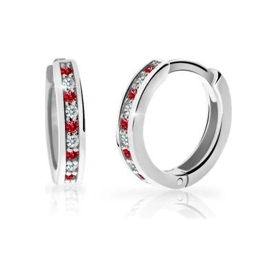 Danfil dětské náušnice kroužky C3342 z bílého zlata s kamínky Ruby Dark