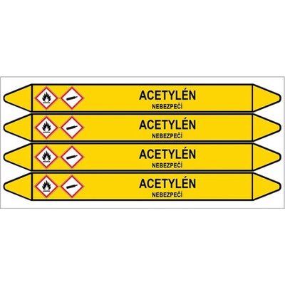 Značení potrubí, acetylén,4 ks, 250 × 26 mm PZ 007314