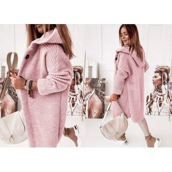 Fashionweek Dámsky exclusive elegantný farebný sveter kabát s kapucňou HONEY jasne ružová