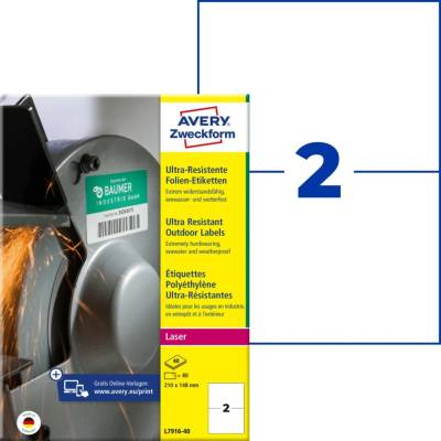 Avery Zweckform Etikety pro laser 40 listů A4 bílé 210 x 148 mm ultra odolné vůči počasí L7916-40