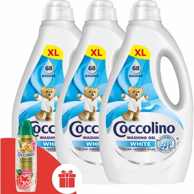 Coccolino White prací gél 3 x 2,72 l 204 PD + Darček Coccolino First Blooms Parfum na pranie 460 ml