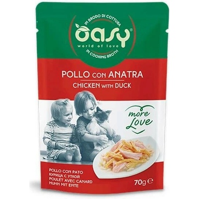 Oasy Cat More Love Adult Kuřecí filety s kachnou ve vývaru 70 g