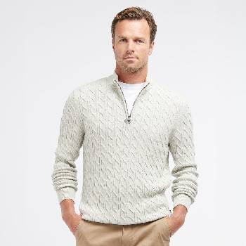 Barbour texturovaný bavlněný svetr Cable Knit Half Zip Jumper ecru marl