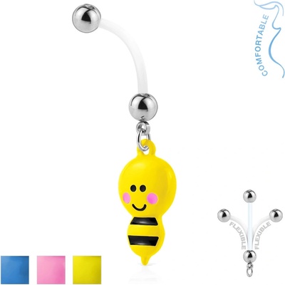 Šperky eshop piercing do pupíku z bioflexu ocelové kuličky včelka se žihadlem U05.06 Modrá