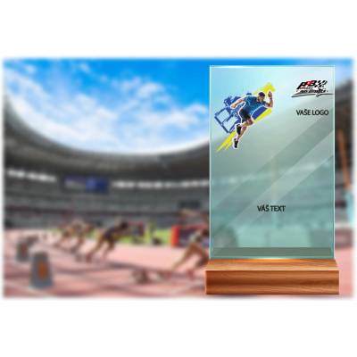 Skleněná trofej na dřevěném podstavci Běh Výška: 17 cm