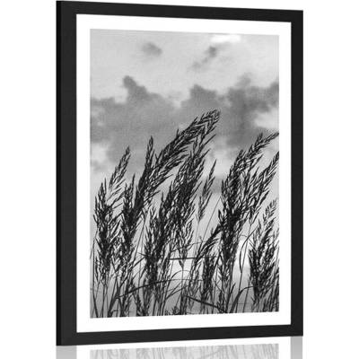 Plakát s paspartou tráva v černobílém provedení - 40x60 white
