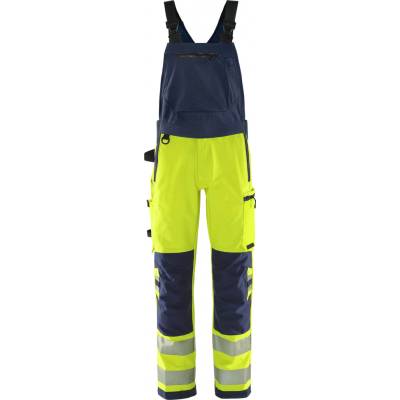 Fristads Green výstražné strečové nohavice na traky 1031 GSTP Výstražná žltá Námornícka modrá