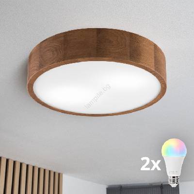 - LED RGBW димируем таванен плафон CARVALHO 2xE27/15W/230V Wi-Fi дъб Ø 37, 5 см (LEDBG0846)