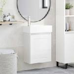 vidaXL Мивка за баня със смесител Бял гланц 45, 5 x 22, 5 x 84 см (889505)