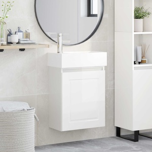 vidaXL Мивка за баня със смесител Бял гланц 45, 5 x 22, 5 x 84 см (889505)