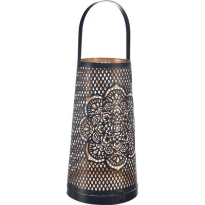 Sconto Kovový svietnik MANDALA čierna/zlatá, priemer 17 cm