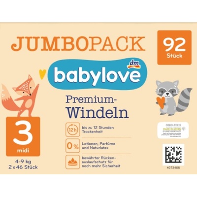 Babylove Premium 3 Midi 4-9 kg 92 ks