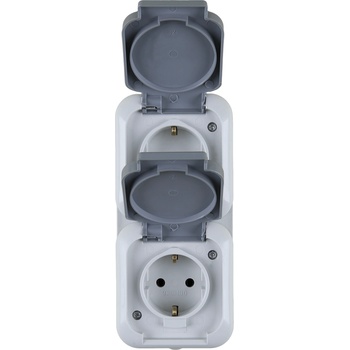 Naiden Kirov Контакт Двоен Вертикален ЕВРО НК, ШУКО 2x2P+T, Сив, 16A, 250V, ПКОМ, IP44 (M019571)