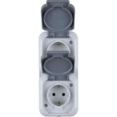 Naiden Kirov Контакт Двоен Вертикален ЕВРО НК, ШУКО 2x2P+T, Сив, 16A, 250V, ПКОМ, IP44 (M019571)