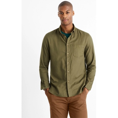 Celio košile twill regular Carobone khaki
