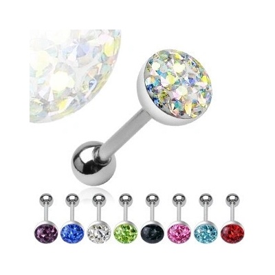 Šperky eshop piercing do jazyka vyložený zirkony zalitý C12.14 aqua modrá Q
