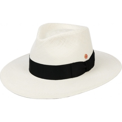 Mayser Nizza luxusní panamský klobouk Fedora ručně pletenýs černou stuhou