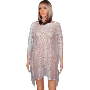 Мрежеста сребриста туника за плаж с ресни