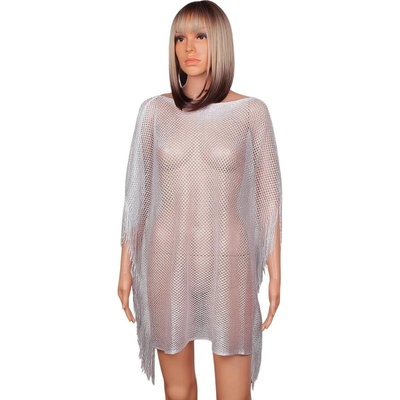 Мрежеста сребриста туника за плаж с ресни