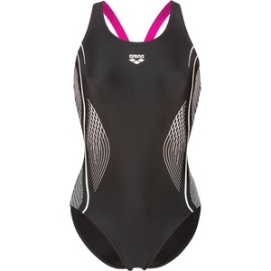 arena Дамски бански костюм Arena Women's Grid Swimsuit V Back Graphic Swimsuit - Black / Very Fuchsia - размер 36 (EU) (150-5856-0112)