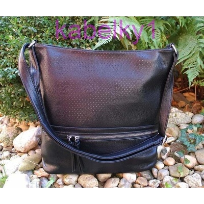 Kabelka perforovaná crossbody strieborné zipsy čierna
