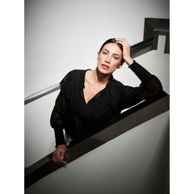 Moodo Черна дамска блуза с волани Moodo Moodo | Cheren | ЖЕНИ | XS