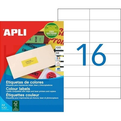 Etikety farebné 105x37mm APLI A4 100 hárkov žlté 119881