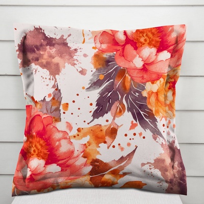 Biante bavlna s lemom Sandra SA-600 Veľké červeno-ružovo-oranžové kvety pivonky na bielom 50 x 60 cm