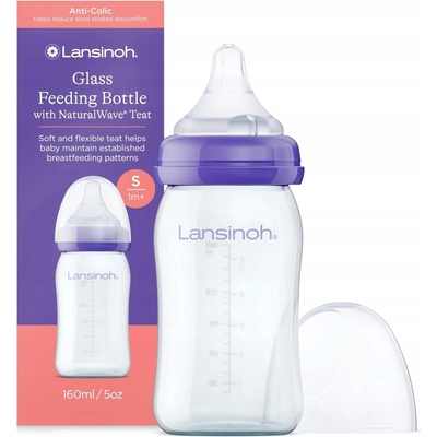 Lansinoh skleněná kojenecká láhev s NaturalWave TM savičkou savička S 160ml