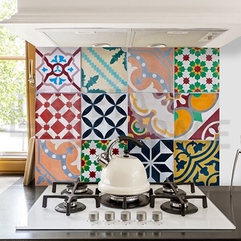 Samolepící panel za sporák Bellacasa na zeď barevné dlaždice kachličky 67261 / Žáruvzdorná samolepka dekorace do kuchyně koupelny Colorful Tiles Crearreda (47 x 65 cm)