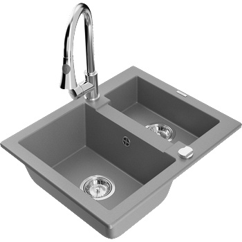 Mexen Carlos гранитна мивка с 1, 5 камери с кухненски смесител Elia, сив - 6518-71-670101-00 (6518-71-670101-00)