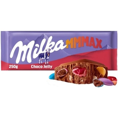 Milka Choco Jelly mléčná čokoláda z alpského mléka s želé dražé a praskajícími kuličkami 250 g