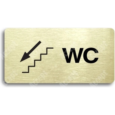 ACCEPT Piktogram WC VLEVO DOLŮ - zlatá tabulka - černý tisk bez rámečku