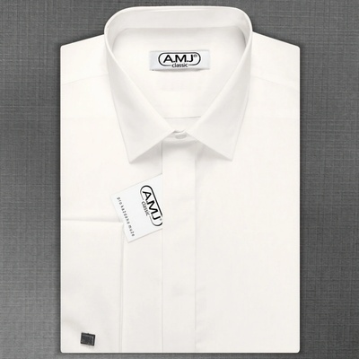 AMJ pánská košile na manžetové knoflíčky, dlouhý rukáv slim fit JDSA016MK smetanová