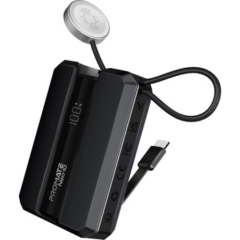 Promate Външна батерия ProMate NEO-10. BLACK 10000mAh Power bank w/ 2.5W Apple Watch Charger, built-in USB-C Input/output Cable, 30W USB-C Input/ (6959144065366)