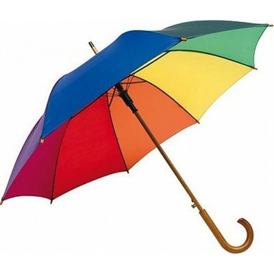 L-merch automatický deštník Tango s dřevěnou rukojetí z polyesteru Rainbow