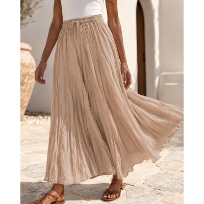 Fashionweek dámska bavlnená maxi sukňa s gumou v páse K3147 camel