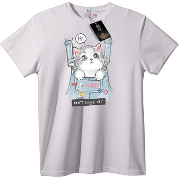 NOONEBRAND Тениска Сладка котка Бъди щастлив - 2XL, White