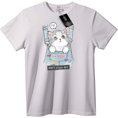 NOONEBRAND Тениска Сладка котка Бъди щастлив - 2XL, White