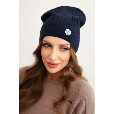 Fashionweek Dámská čepice s proužky a ozdobným knoflíkem CZ1 Tmave modry
