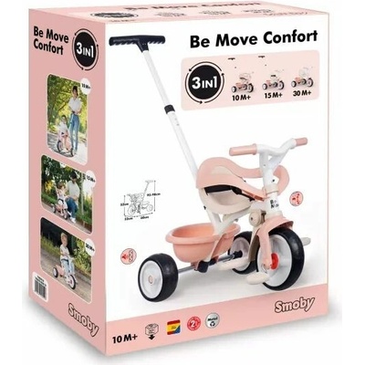 Smoby s volnoběhem Be Move Comfort Tricycle Pinks nastavitelnou vodicí rukojetí a ochrannou hrazdou s tichými EVA kolečky růžová