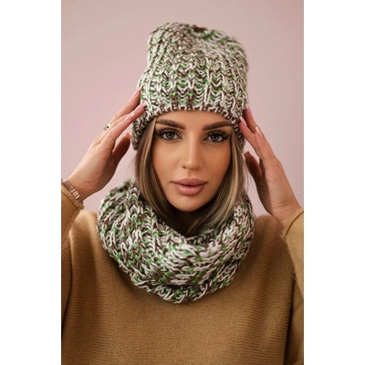 Fashionweek Dámský zimní komplet čepice a komín s fleecem K202 Zelená