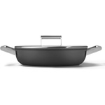 Smeg Плитка тенджера с капак Smeg DPF2812BLM, 28 см, 4.3 л, Керамично незалепващо покритие, Фурна до 250C, Без PFAS, Индукция, Черен (DPF2812BLM)