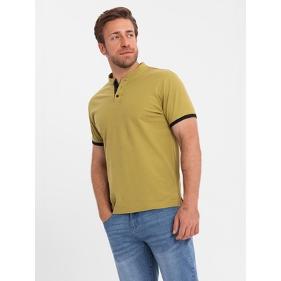 Ombre Clothing Мъжка ежедневна тениска с хенли деколте и контрастен кант - оливен цвят V11 OM-TSCT-0156 Ombre Clothing Ombre Clothing | Zelen | МЪЖЕ | M