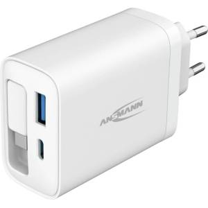 ANSMANN мрежово зарядно устройство с usb, 3 порта, usb-a, usb-c, 30 w, pd230, с кабел, бяло (1001-0186)