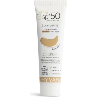 Dhyvana Natural 100% Mineral Tinted Sunscreen SPF 50 Tinted Face Cream Amber Honey 50 ml